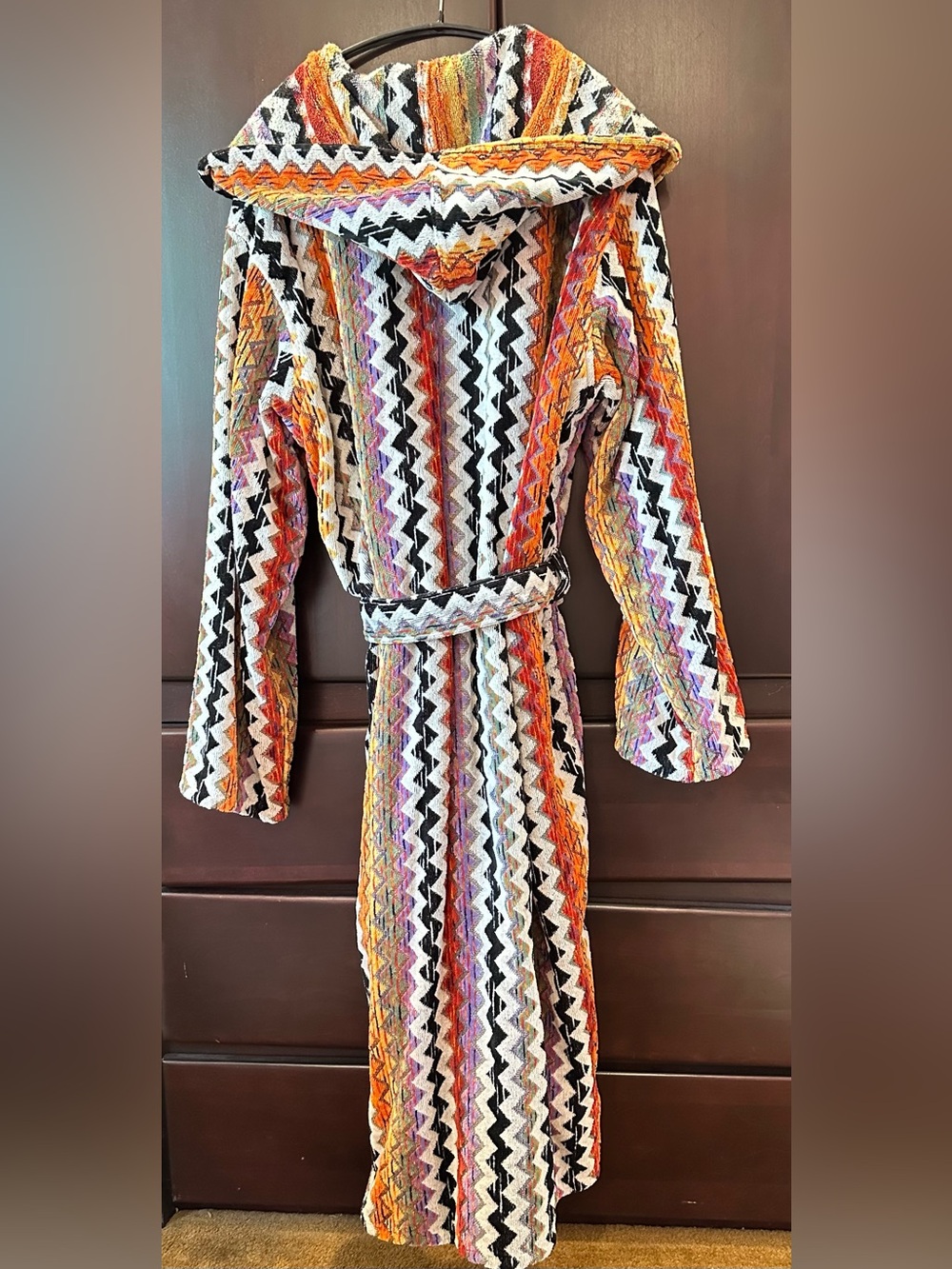 Missoni Home Zigzag Multicolor Hooded Terry Cloth Robe Black White Long - Picture 2 of 3